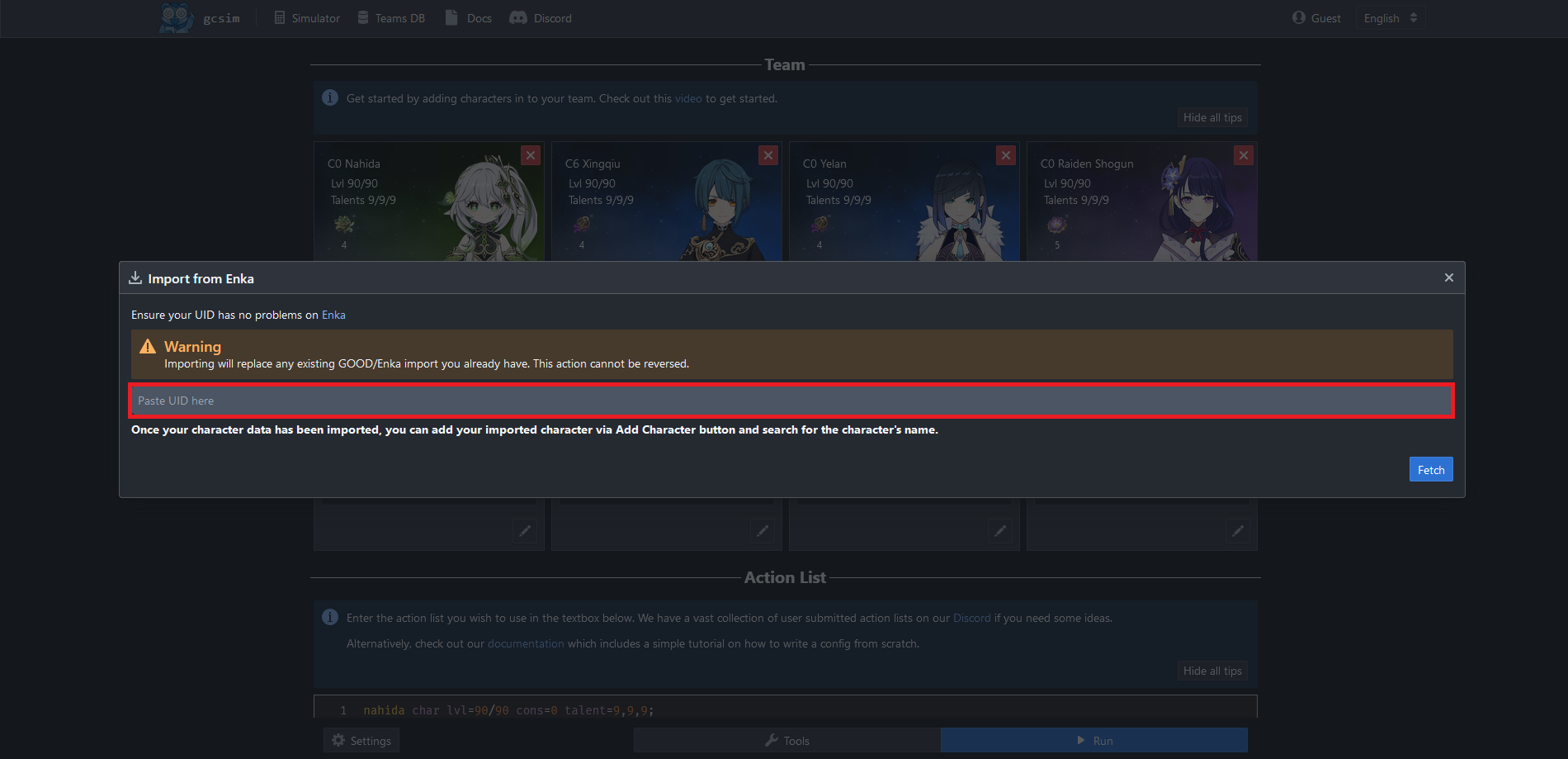 Importing Your Own Characters Gcsim Docs